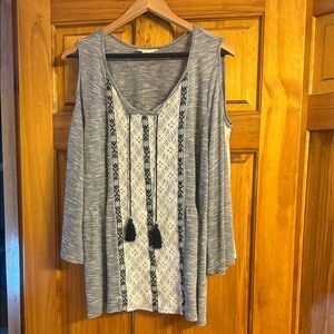 Style & Co. Gray and Cream Tunic with Tassel Accents